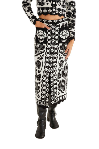 Floral Arabesque Knit Skirt- Cream