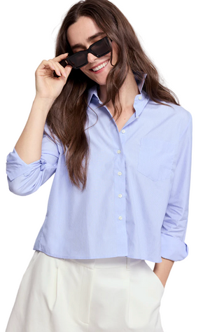 The LS Boxy Crop- Thin Blue/White Stripe