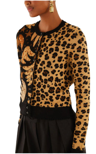 Banana Leopard Mixed Cardigan- Banana Sky Black