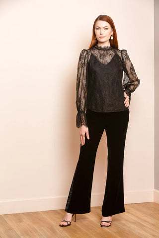 Silk Velvet Tuxeduo Pants -Black
