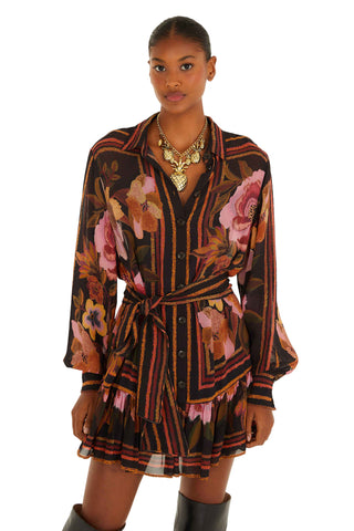 Chenille Flowers Mini Dress- Black