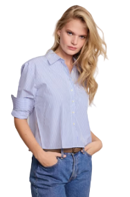 The LS Boxy Crop- White/Blue Stripe