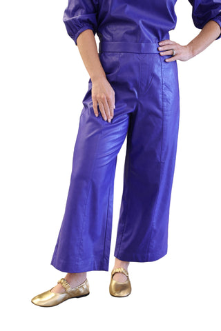 Payton Vegan Leather Cropped Pant- Regal Blue