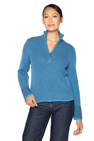 Plaited Rib Zip Mock- Sapphire/Imperial