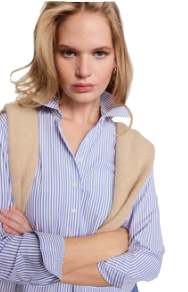 The LS Boxy Crop- White/Blue Stripe