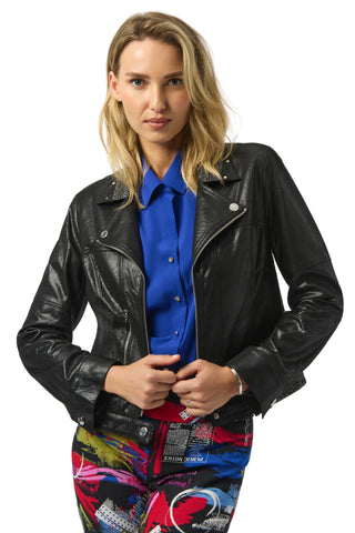 Foiled Faux Suede Fitted Jacket- Black