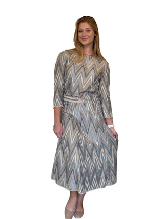 Tessere Metallic Knit Chevron Skirt- Silver