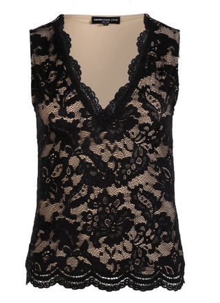 Leila Stretch Lace Top- Black/Beige