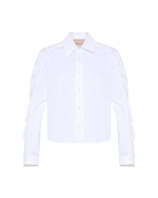 Echo Ruched Sleeve Shirt- White