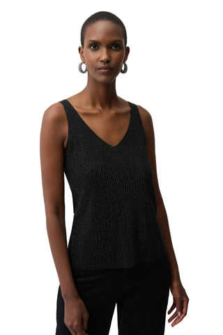 Metallic Knitted Camisole with Rhinestones- Black