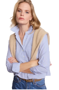 The LS Boxy Crop- White/Blue Stripe