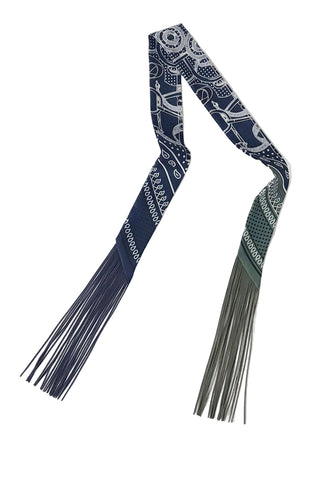 Printed Fringed Detail Scarf - Blue Navy