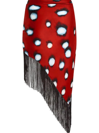 Polka Dot Fringe Wrap Midi Skirt - Red