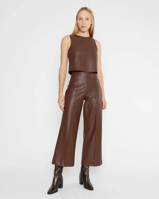 Cropped Vegan Leather Straight Leg Pant -Chestnut