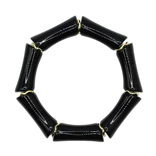 Black Acrylic Bamboo Bracelet with Gold Accents