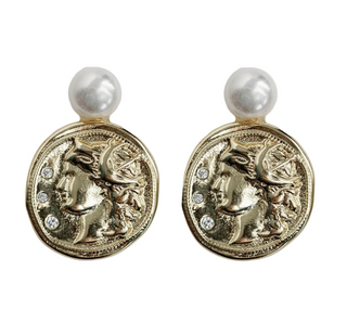 Genuine Pearl And Gold Coin Statement Earrings