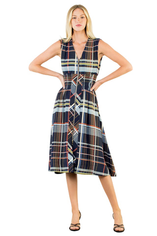 Plaid Zipper Midi Dress