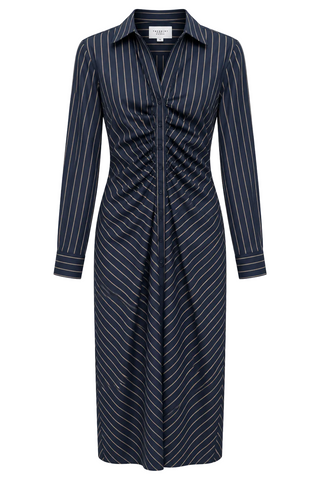The Zaria Shirtdress - Charcoal/Taupe Stripe