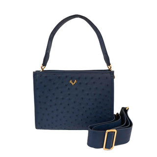 Carrie Ostrich Convertible Clutch- Navy