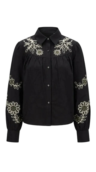 Tansy Long Sleeve Top - Black Crewel