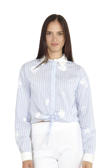 Striped Floral Tie Blouse
