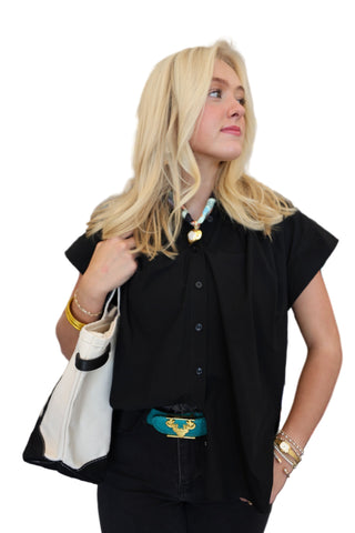 Trinity Button Top Brushed Cotton- Black