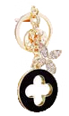 Quatrefoil Black Circle and Flower Crystal Bag Charm Black/Gold