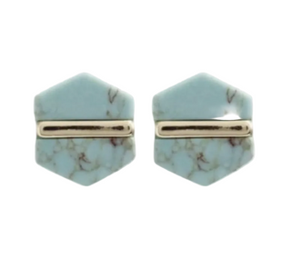 Turquoise Marble Hexagon Statement Stud Earrings