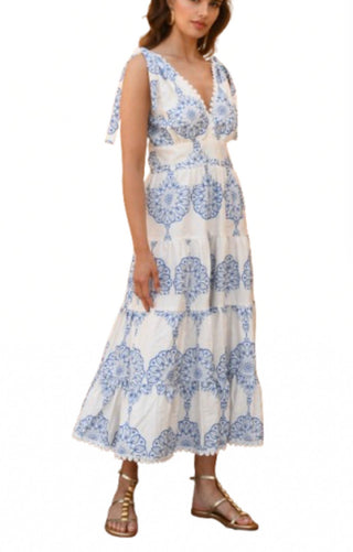 Antigone V Dress- White Blue