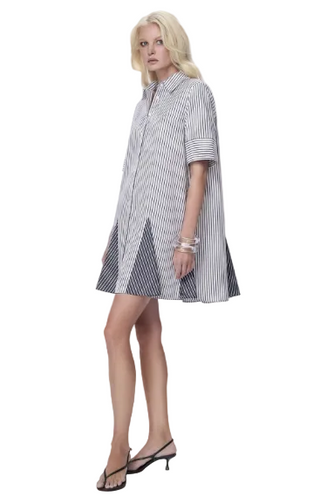 Echo Mix Stripe Shirtdress- Black