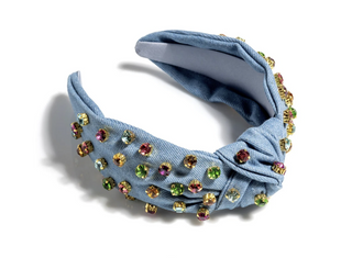 Embellished Denim Knotted Headband - Blue