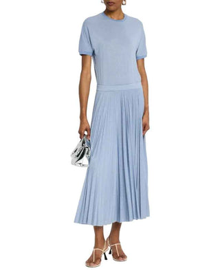 marella pleated dress Marella Women's Pleated Metallic Threaded Dress - Blue - Size M