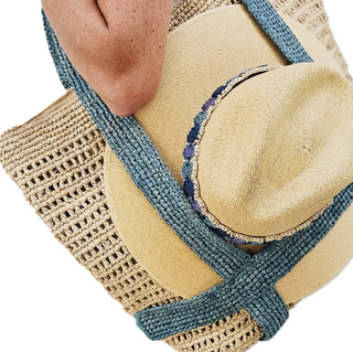 Indie French Blue and Hay Raffia Bag