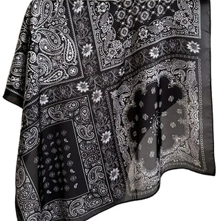 Paisley Print Satin Finish Square Scarf - Black