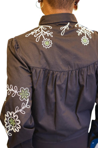 Tansy Long Sleeve Top - Black Crewel