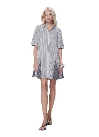 Echo Mix Stripe Shirtdress- Black