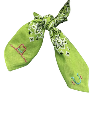 Lucky Cowgirl Embroidered Bandana - Green