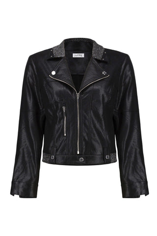 Foiled Faux Suede Fitted Jacket- Black