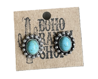 Western Turquoise Stud Earrings - Oval