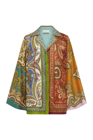 Clemenza Spliced Silk Shirt- Multi
