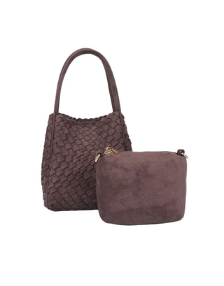 Hollace Mini Tote Woven Faux Suede - Chocolate