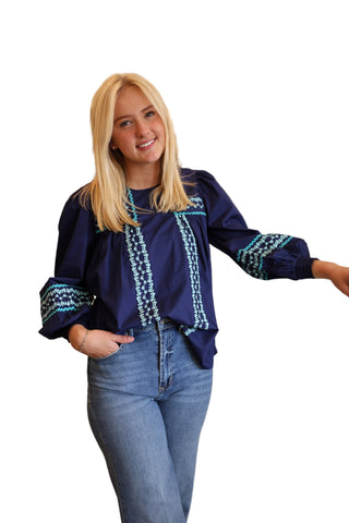 Shea Peasant Blouse- Blue Azure
