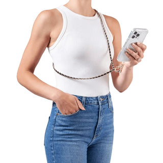 Gold Chain/Black Leather Phone Crossbody - Gold/Black