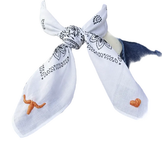 Embroidered Longhorn Bandana - White
