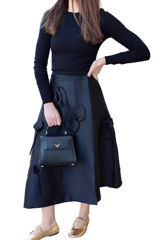 Floral Wrap Skirt- Black