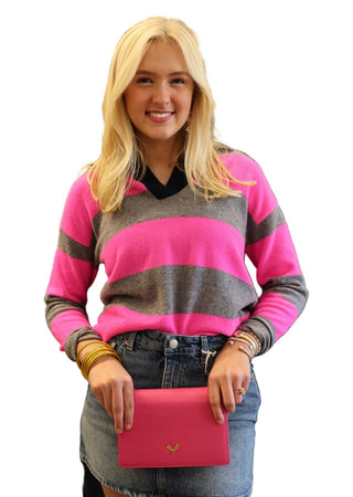 Ruby Rugby Polo- Mid Grey/Navy, Diva Pink