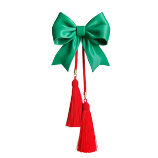 Ribbon Bow Bolo - Forest Green with Red & Red