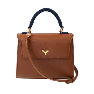 Jessica Leather Saddle with Navy TopHandle Purse- Saddle & Navy