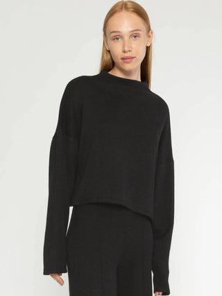 Sweater Knit Funnel Neck Top -Black