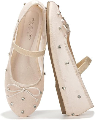 Crystal Mesh Ballet Flat- Nude